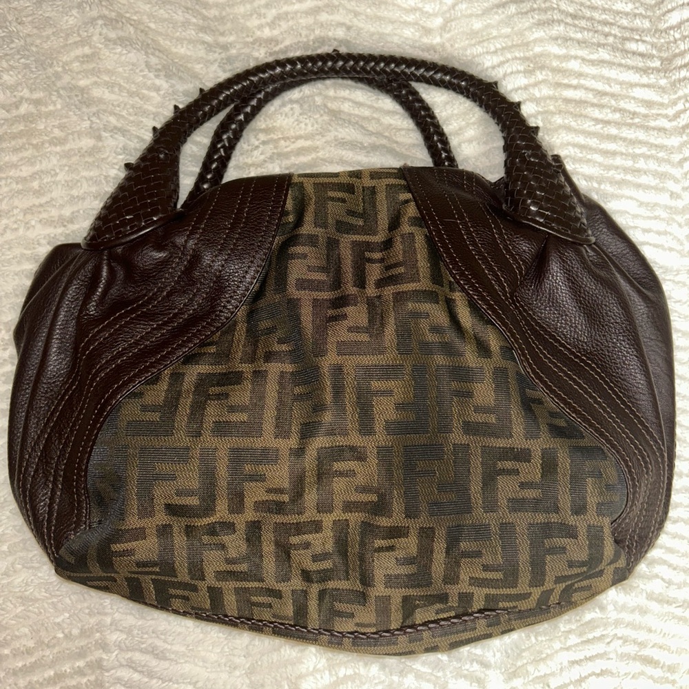 Designer-Inspired Brown Leather & Monogram Shoulder Bag - Picture 3 of 9